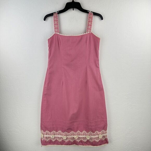 Vintage‎ Cynthia Steffe Pink Sleeveless Dress Size M Lined Slip Zip USA Crochet - Picture 5 of 12